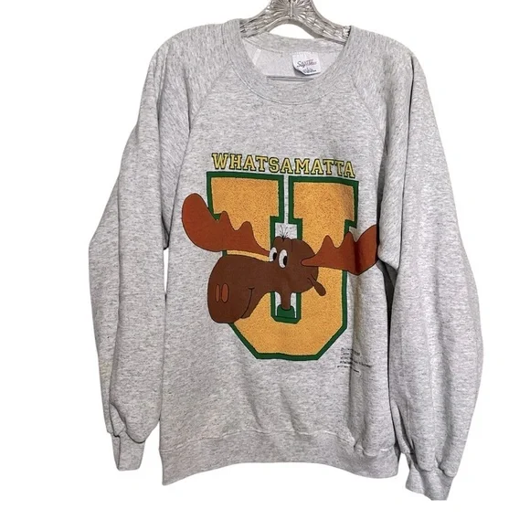 Vintage Bullwinkle Moose “Whatsamatta” University Pullover Sweater - Picture 2 of 6